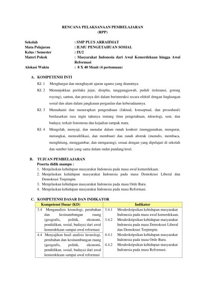 Maybe you would like to learn more about one of these? Rencana Pelaksanaan Pembelajaran Rpp Masyarakat Indonesia Dari Awal Kemerdekaan Hingga Awal Reformasi