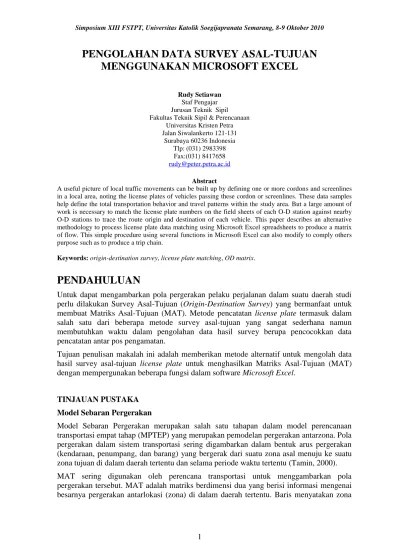 PENGOLAHAN DATA SURVEY ASAL-TUJUAN MENGGUNAKAN MICROSOFT EXCEL