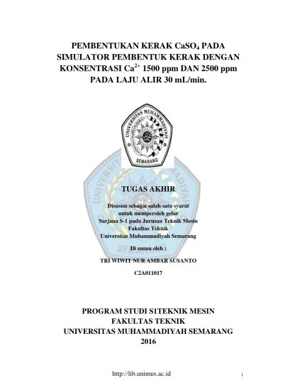 PEMBENTUKAN KERAK CaSO 4 PADA SIMULATOR PEMBENTUK KERAK DENGAN KONSENTRASI  Ca ppm DAN 2500 ppm PADA LAJU ALIR 30 ml/min.