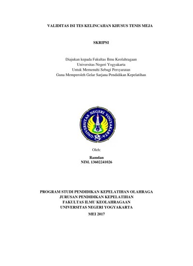 VALIDITAS ISI TES KELINCAHAN KHUSUS TENIS MEJA.