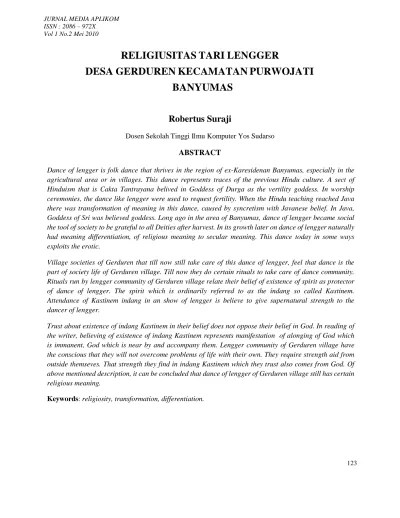 RELIGIUSITAS TARI LENGGER DESA GERDUREN KECAMATAN PURWOJATI BANYUMAS