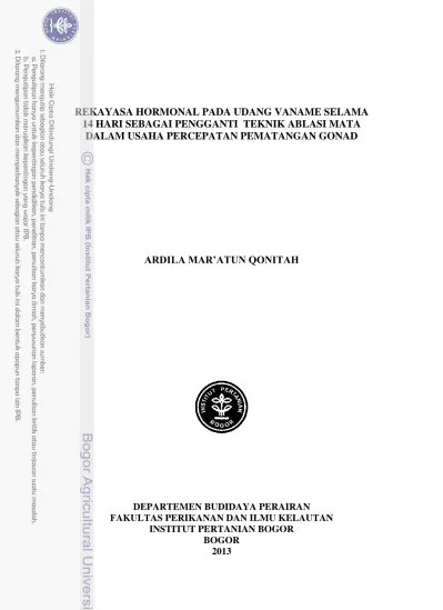 Rekayasa Hormonal pada Udang Vaname selama 28 Hari sebagai Pengganti Teknik Ablasi  Mata dalam Usaha Percepatan Pematangan Gonad