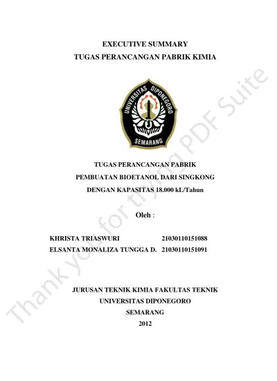 TUGAS PERANCANGAN PABRIK PEMBUATAN BIOETANOL DARI SINGKONG DENGAN KAPASITAS  18.000 kL/Tahun - Diponegoro University | Institutional Repository  (UNDIP-IR)