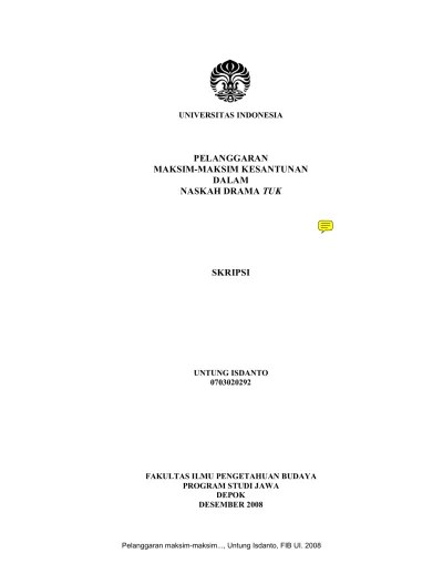 PELANGGARAN MAKSIM MAKSIM KESANTUNAN DALAM NASKAH DRAMA TUK SKRIPSI