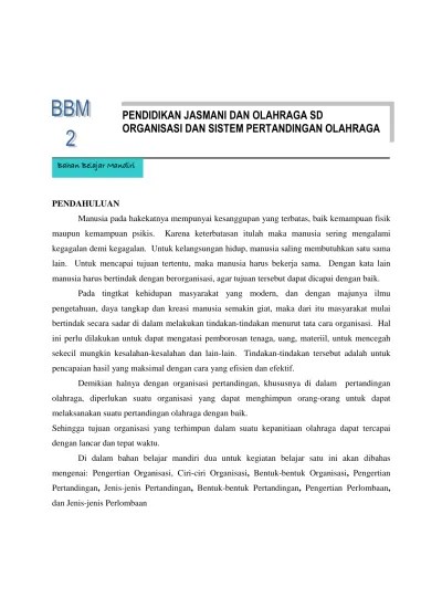 PENDIDIKAN JASMANI DAN OLAHRAGA SD ORGANISASI DAN SISTEM PERTANDINGAN  OLAHRAGA