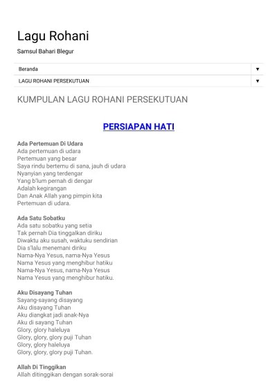Lagu Rohani KUMPULAN LAGU ROHANI PERSEKUTUAN PERSIAPAN HATI. Samsul Bahari  Blegur