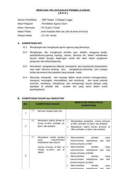 RENCANA PELAKSANAAN PEMBELAJARAN ( R P P )