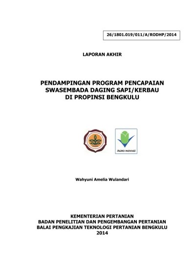 PENDAMPINGAN PROGRAM PENCAPAIAN SWASEMBADA DAGING SAPI/KERBAU DI PROPINSI  BENGKULU