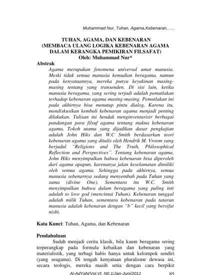 Kata Kunci: Tuhan, Agama, dan Kebenaran