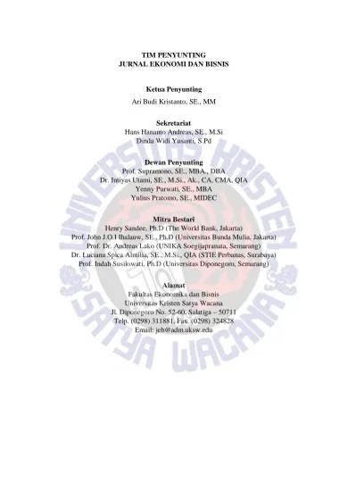 TIM PENYUNTING JURNAL EKONOMI DAN BISNIS. Ketua Penyunting Ari Budi  Kristanto, SE., MM