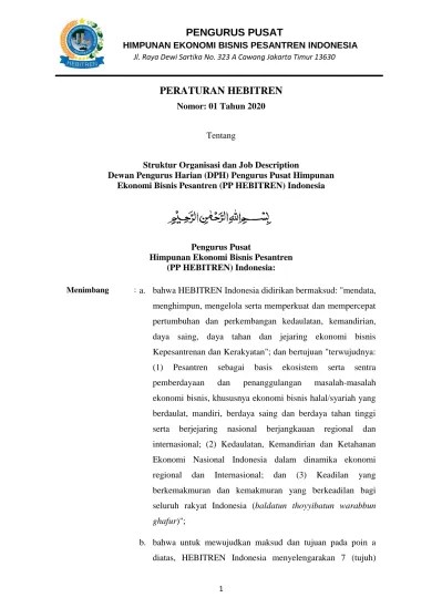 PENGURUS PUSAT PERATURAN HEBITREN