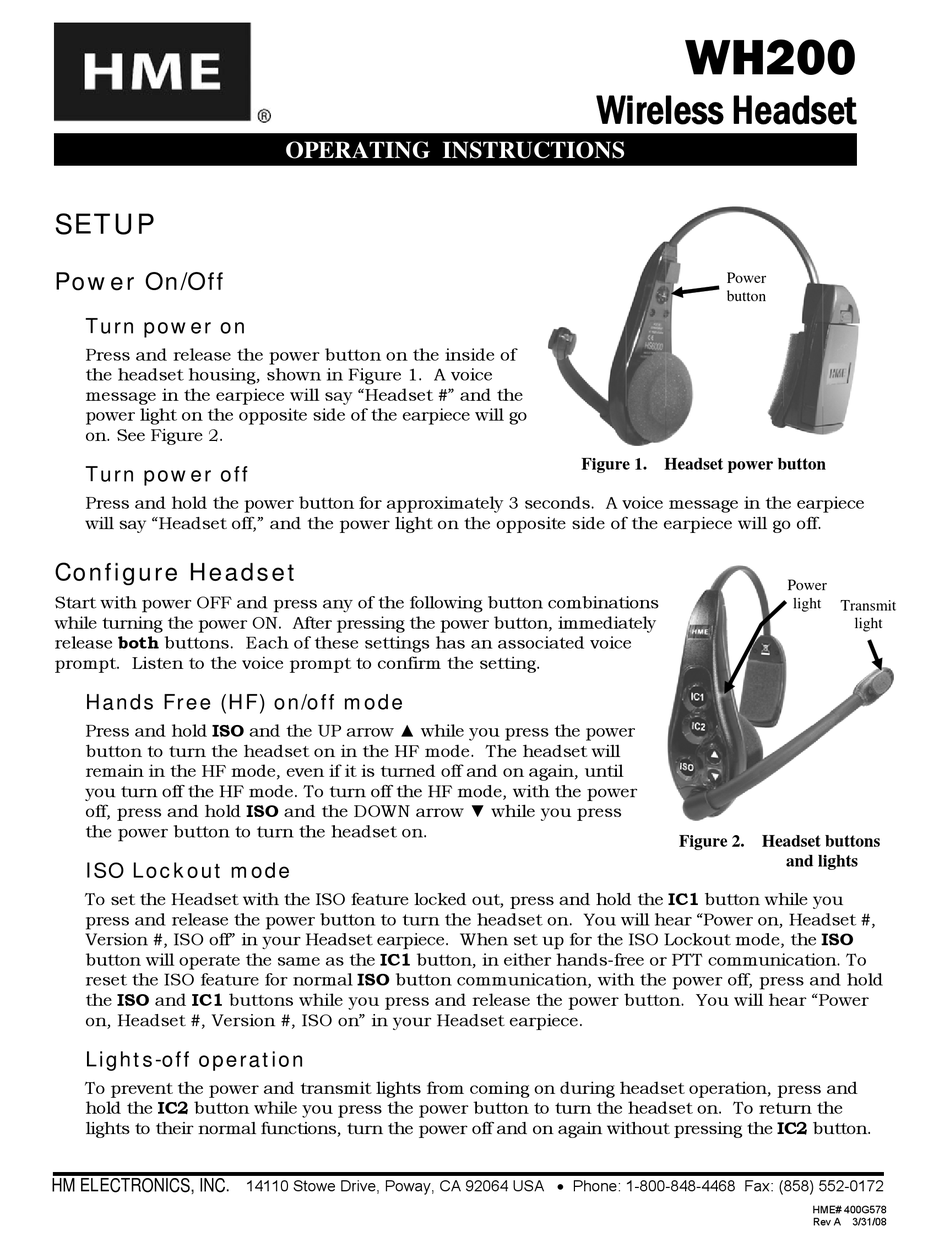 HME WH200 OPERATING INSTRUCTIONS MANUAL Pdf Download | ManualsLib