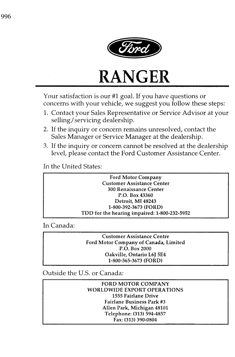 1998 Ford Ranger FWD 2.5 Workshop Manual Servicing Manuals
