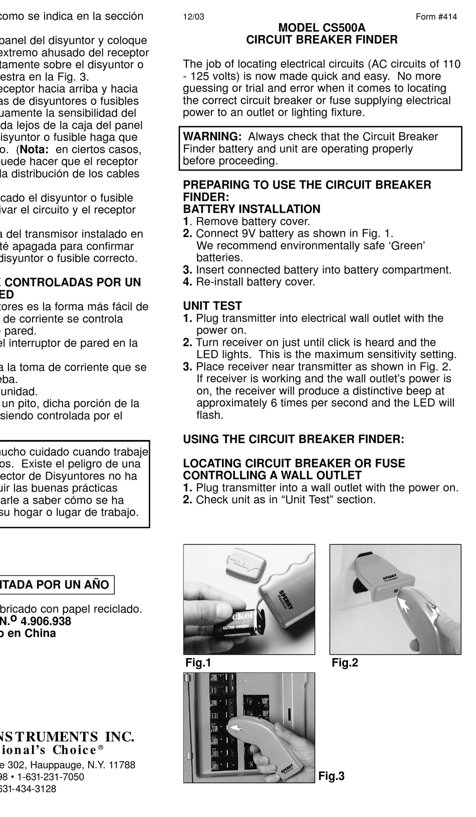 SPERRY INSTRUMENTS CS500A MANUAL Pdf Download ManualsLib