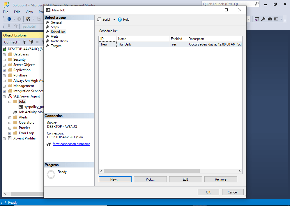 Create a SQL Server Agent Job using SSMS