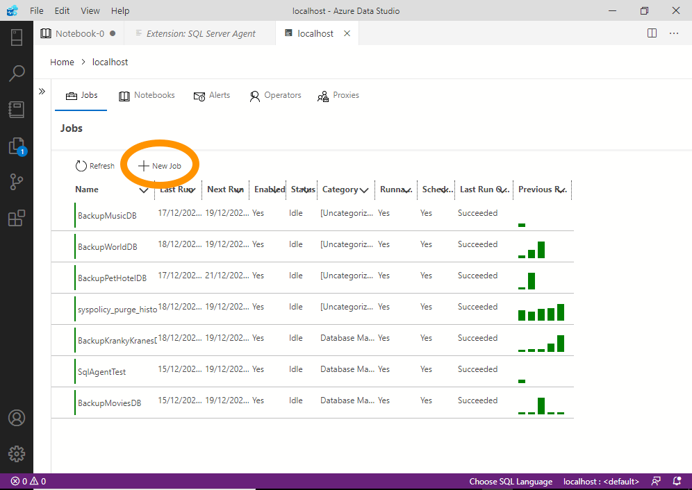 Create a SQL Server Agent Job in Azure Data Studio