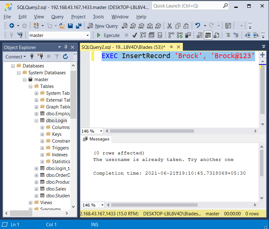 Databases Handling Exceptions In Stored Procedures Called Using Insert