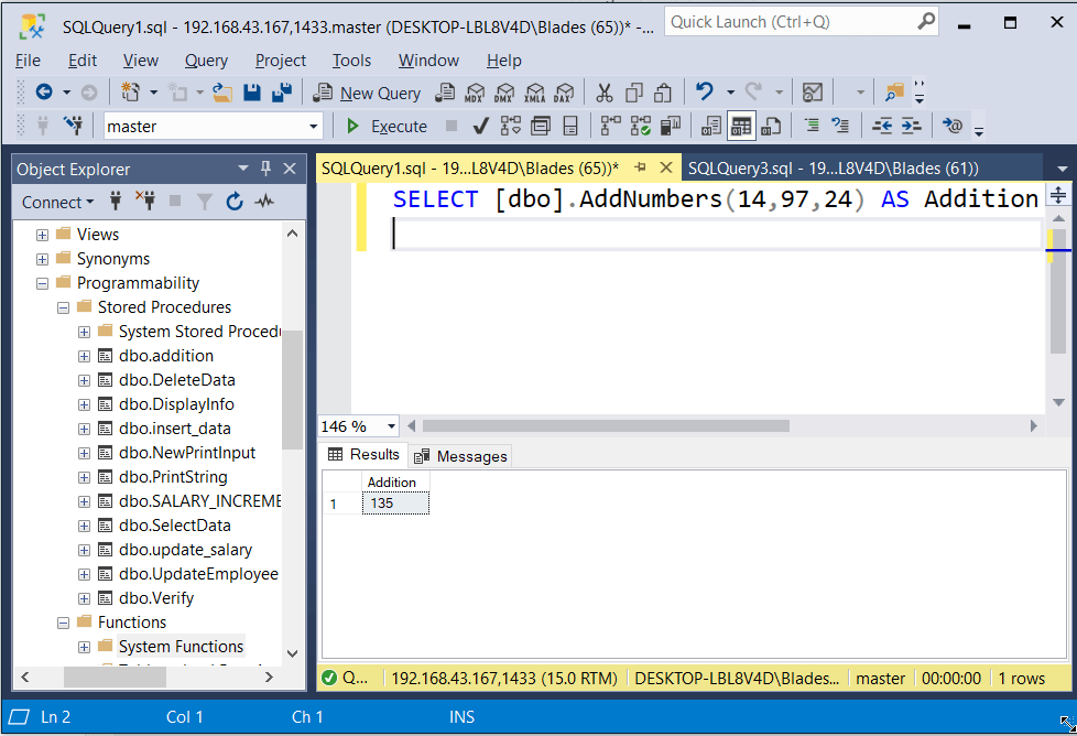 How to execute function in SQL with parameters