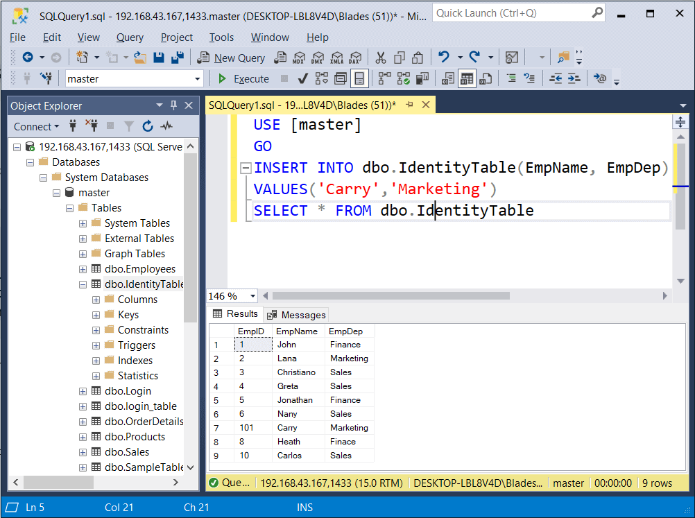 Identity Column in SQL Server