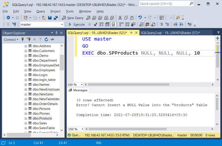 Try catch in SQL Server stored procedure with examples