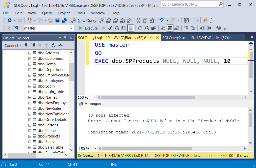Try catch in SQL Server stored procedure with examples