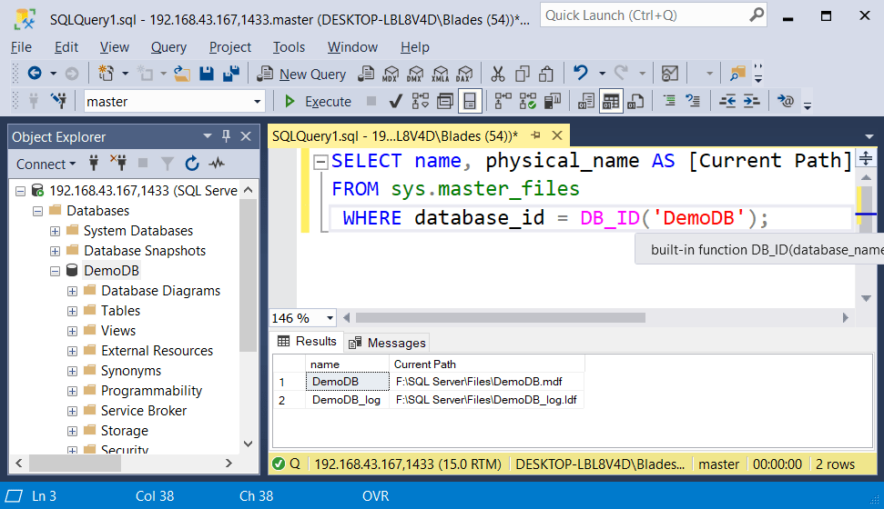 SQL Server move database files