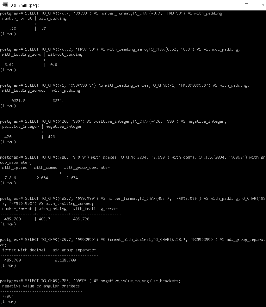 PostgreSQL TO_CHAR function How to use + Examples