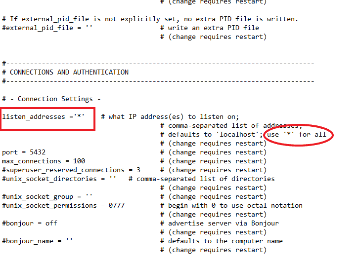 Postgresql listen_addresses