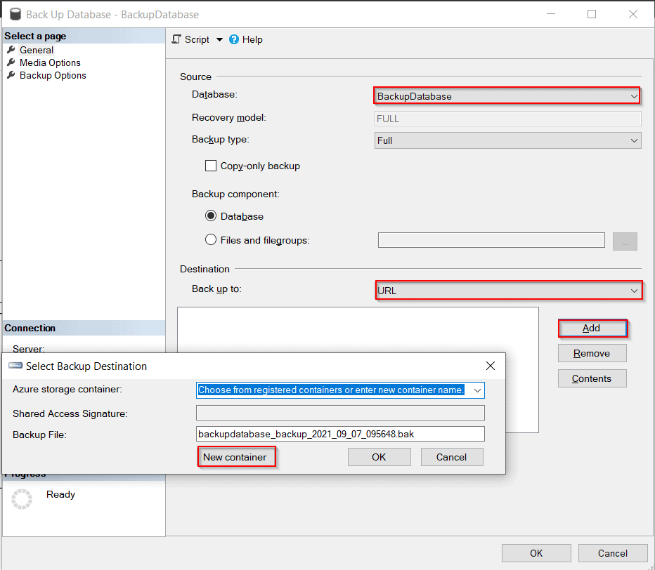 Backup and restore SQL Server to Azure Blob storage