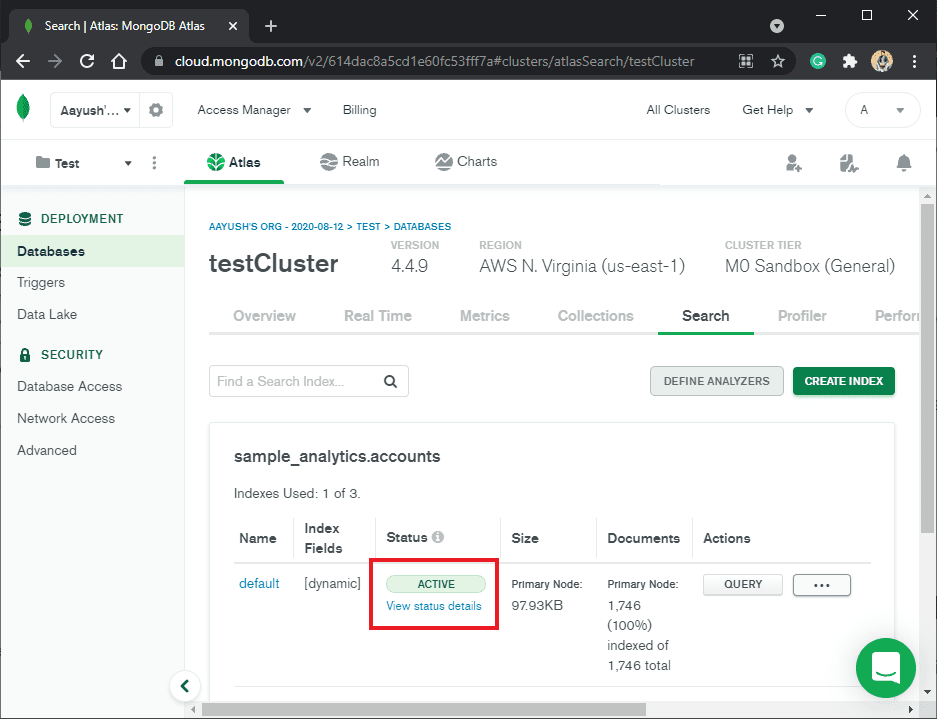 Create index in MongoDB