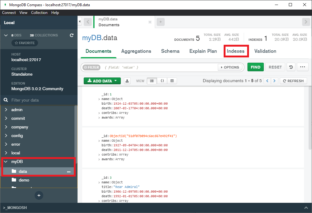 Create index in MongoDB