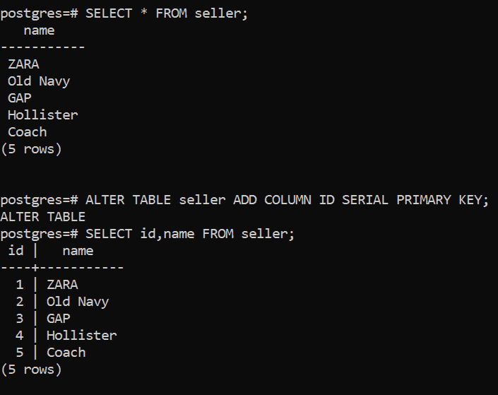 PostgreSQL add primary key