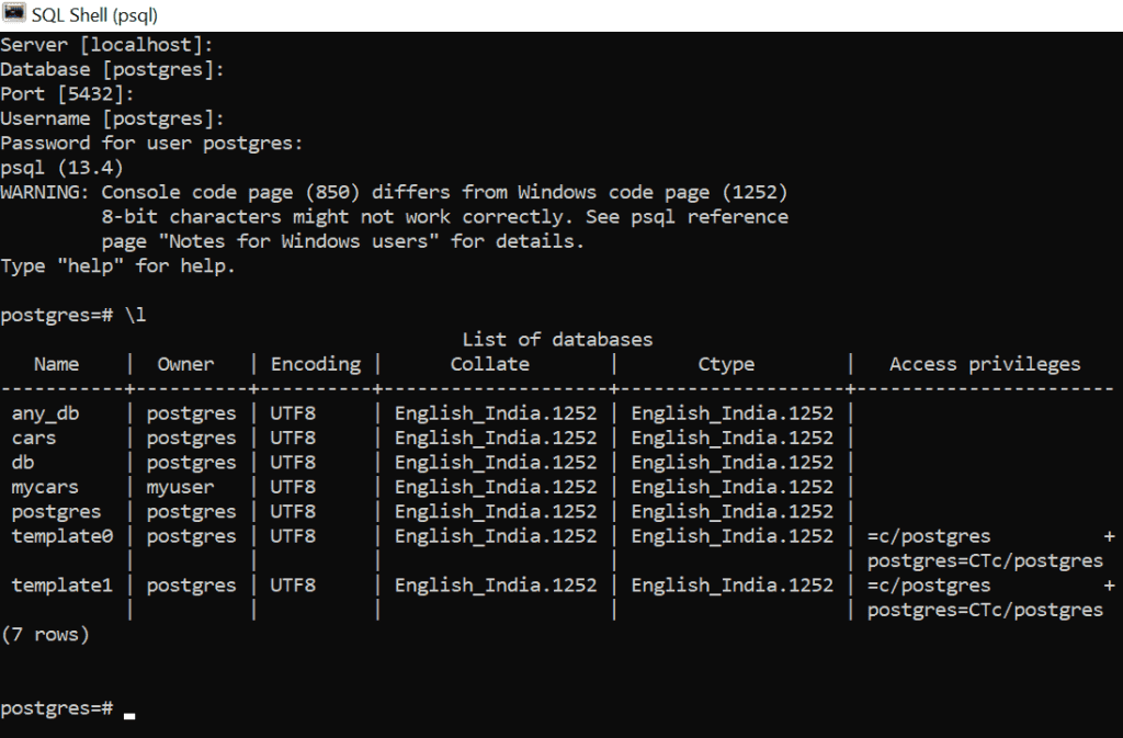 PostgreSQL list databases