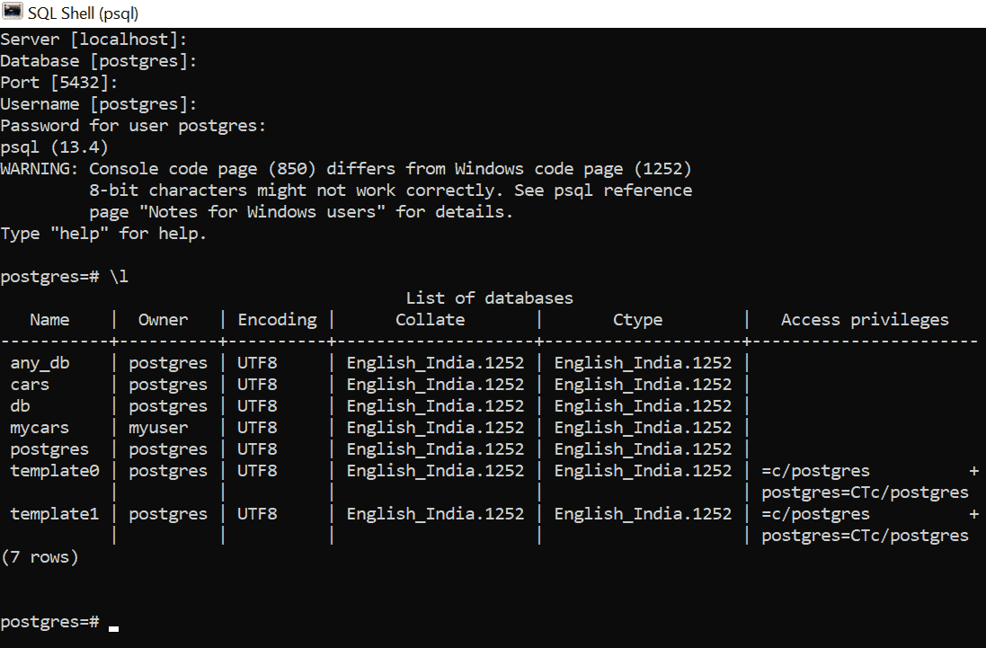 PostgreSQL list databases