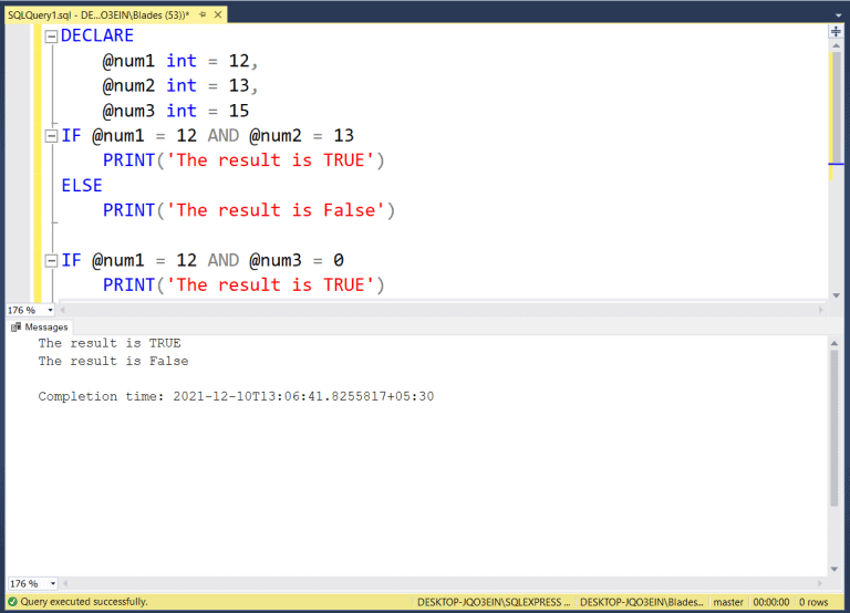 SQL Server logical operators and example