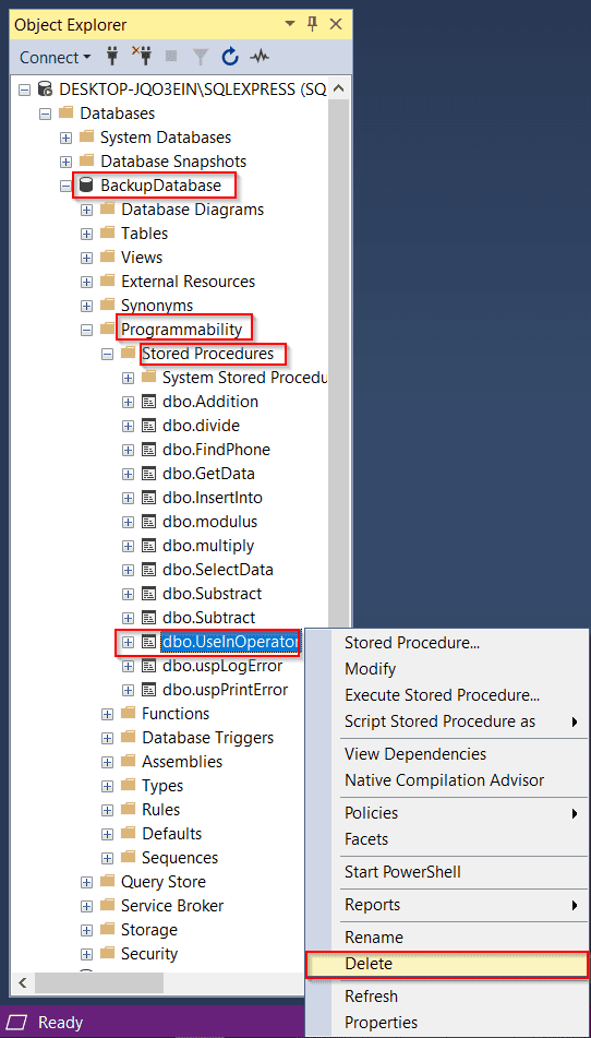 Drop stored procedure SQL Server