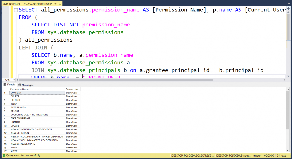 SQL Server check user permissions on database
