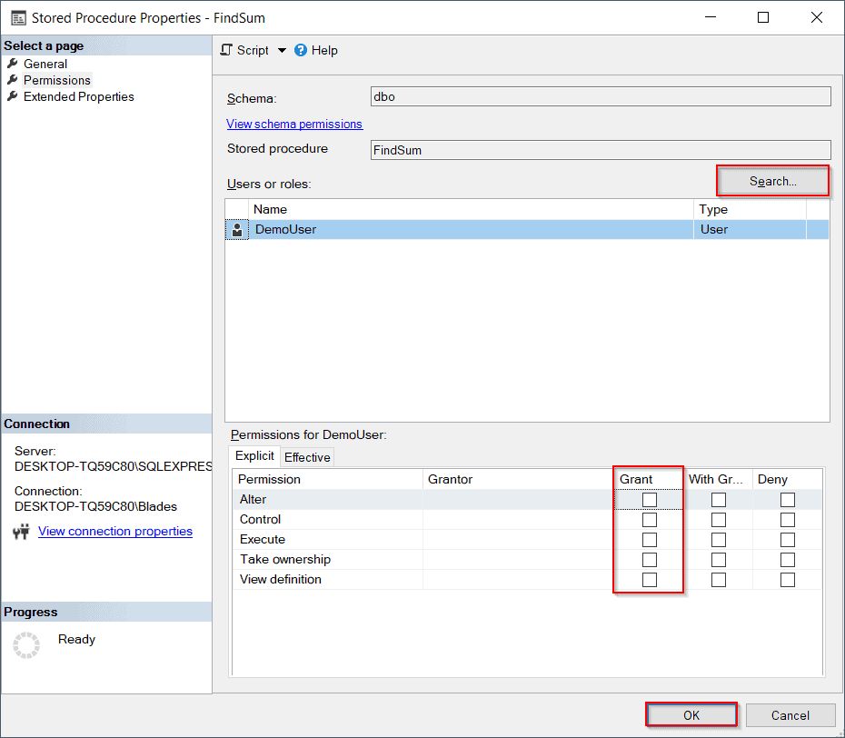 SQL Server check user permissions on database