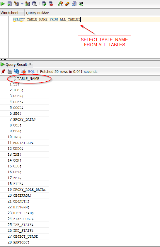 How to Get List all Tables in Oracle Database