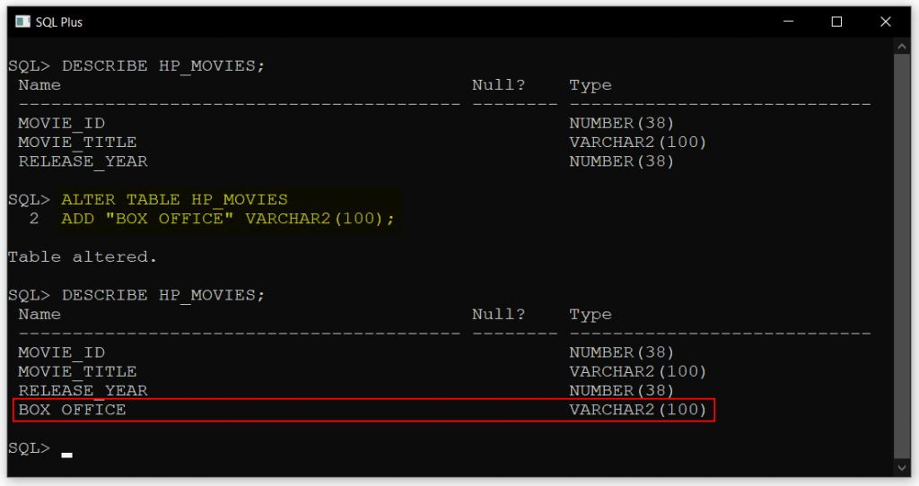 Oracle Add a Column to Table