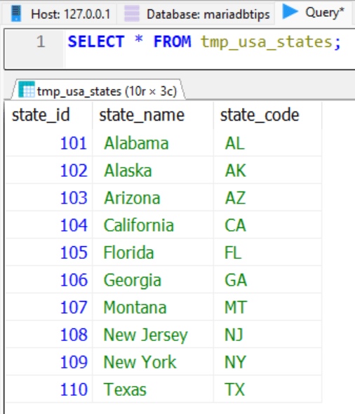 MariaDB Temporary Table + Examples