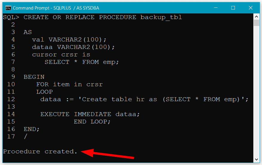 Oracle stored procedure create table