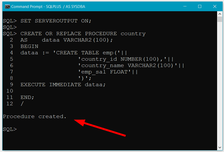 Oracle stored procedure create table