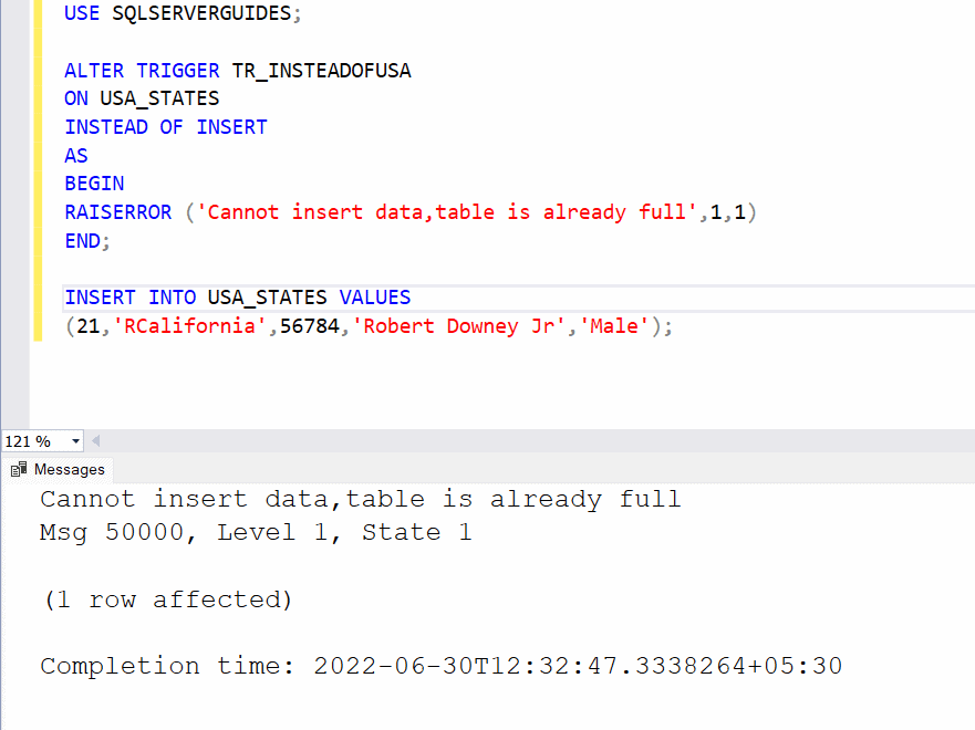 SQL Server Trigger Before Insert