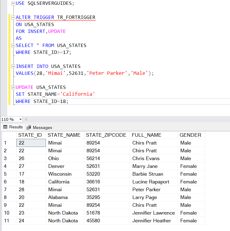 Create Trigger in SQL Server for Insert and Update