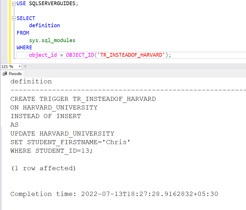 How to get trigger definition in SQL Server