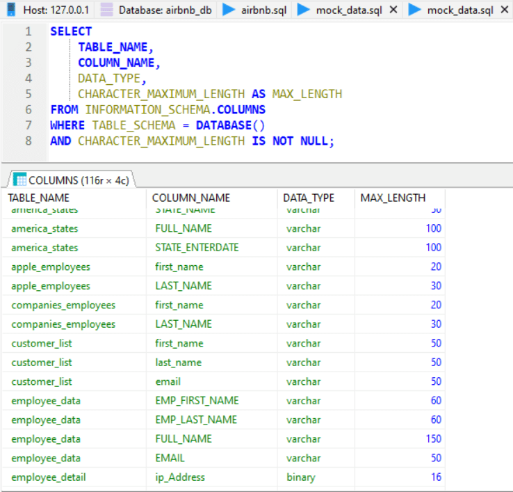 MariaDB Show Column Data Type