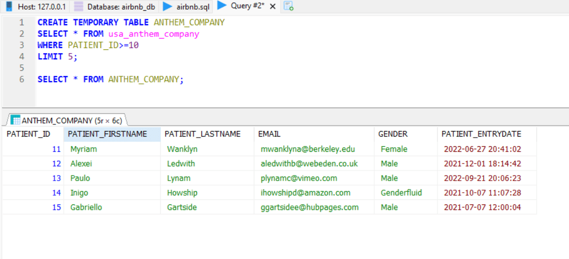 MariaDB Create Temporary Table From Select