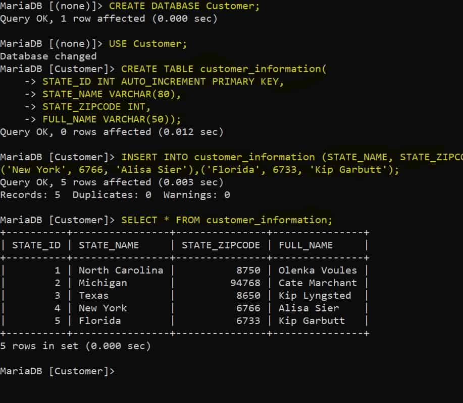 MariaDB Create Database And User
