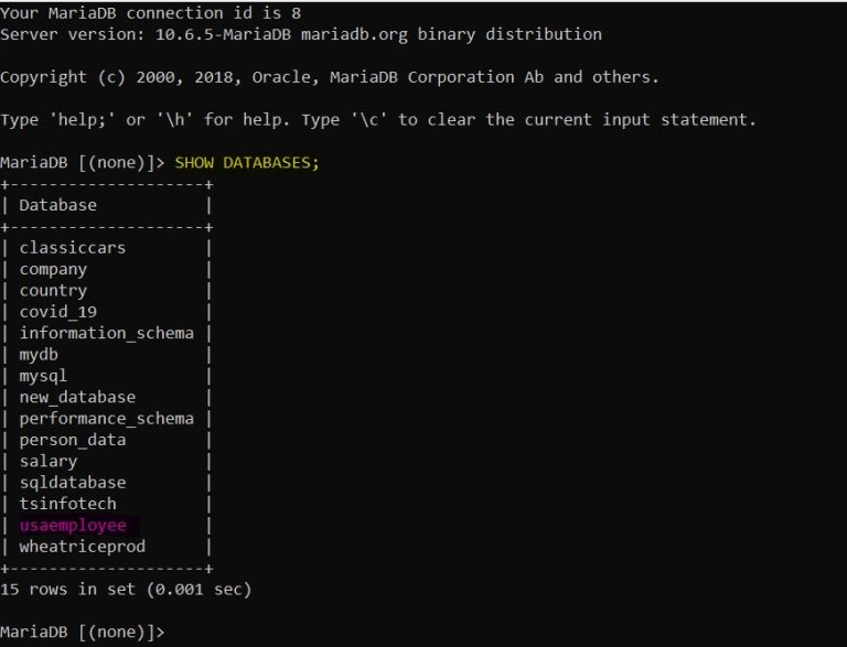 MariaDB Display List of Databases